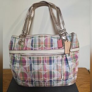 Coach Multicolor Plaid Tote Bag